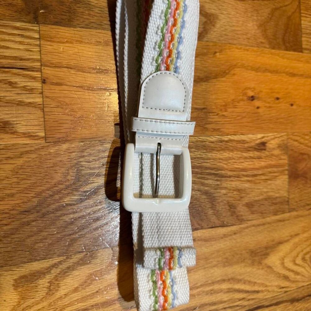White Woven Belt with Pastel Stripes